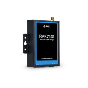 RAK7431 WisNode Bridge Serial industrial RS485 to LoRaWAN converter with Modbus RTU support and DIN rail mounting.