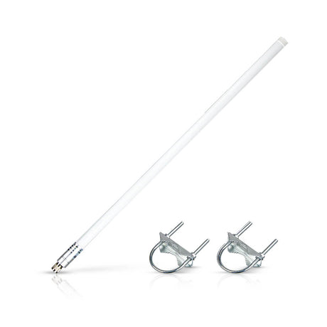 RAKwireless high-gain 8dBi fiberglass LoRaWAN antenna with N-type male connector and mounting kit.