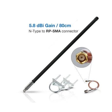 Buy the RAKwireless 5.8dBi fiberglass LoRaWAN antenna at ShopIoT. High-gain 902-930MHz antenna in black. Omnidirectional, IP67 rated, and includes mounting kit.