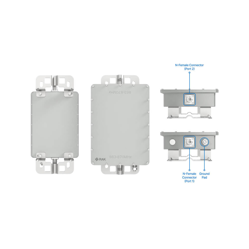 RAK Outdoor Cavity Band-Pass Filter for LoRaWAN gateways with high out-of-band rejection and IP67 rating.