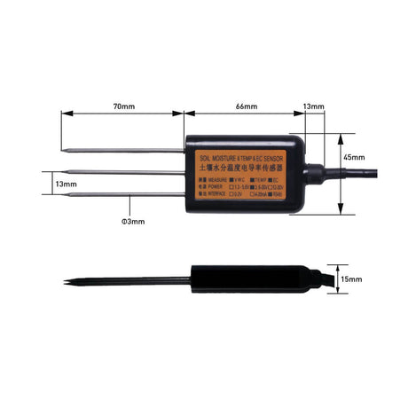 Seeed Studio S-Soil MTEC-02 industrial RS485 3-in-1 sensor measuring soil moisture, temperature, and electrical conductivity.