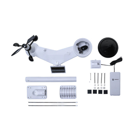 SenseCAP S2120 LoRaWAN 8-in-1 weather sensor monitoring air temperature, humidity, wind, and solar radiation.