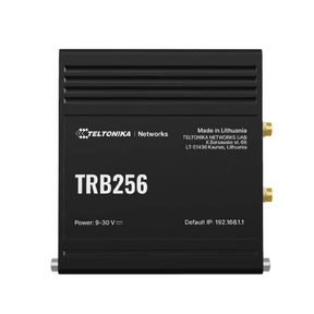 Teltonika TRB256 industrial M2M gateway featuring NB-IoT, LTE-M, 450MHz support, and multiple industrial interfaces.