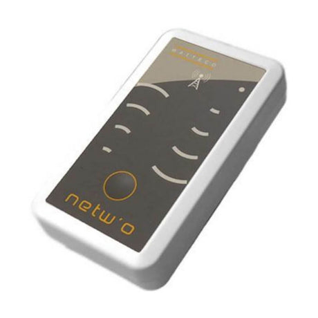 Watteco Netw'O LoRaWAN network quality tester with LED indicators and smartphone application interface.