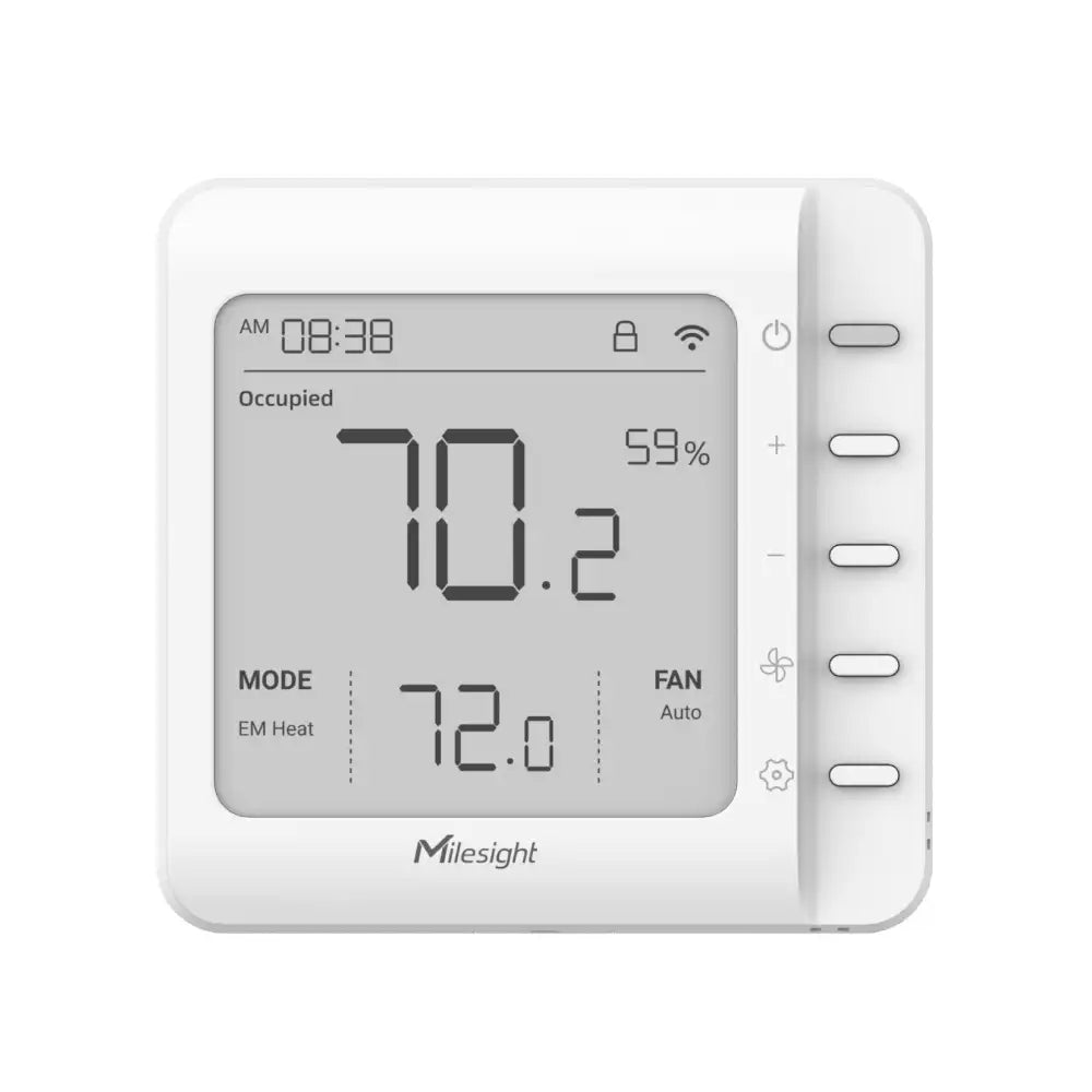 Milesight WT211 LoRaWAN smart HVAC thermostat with 4.2-inch LCD for 24VAC systems