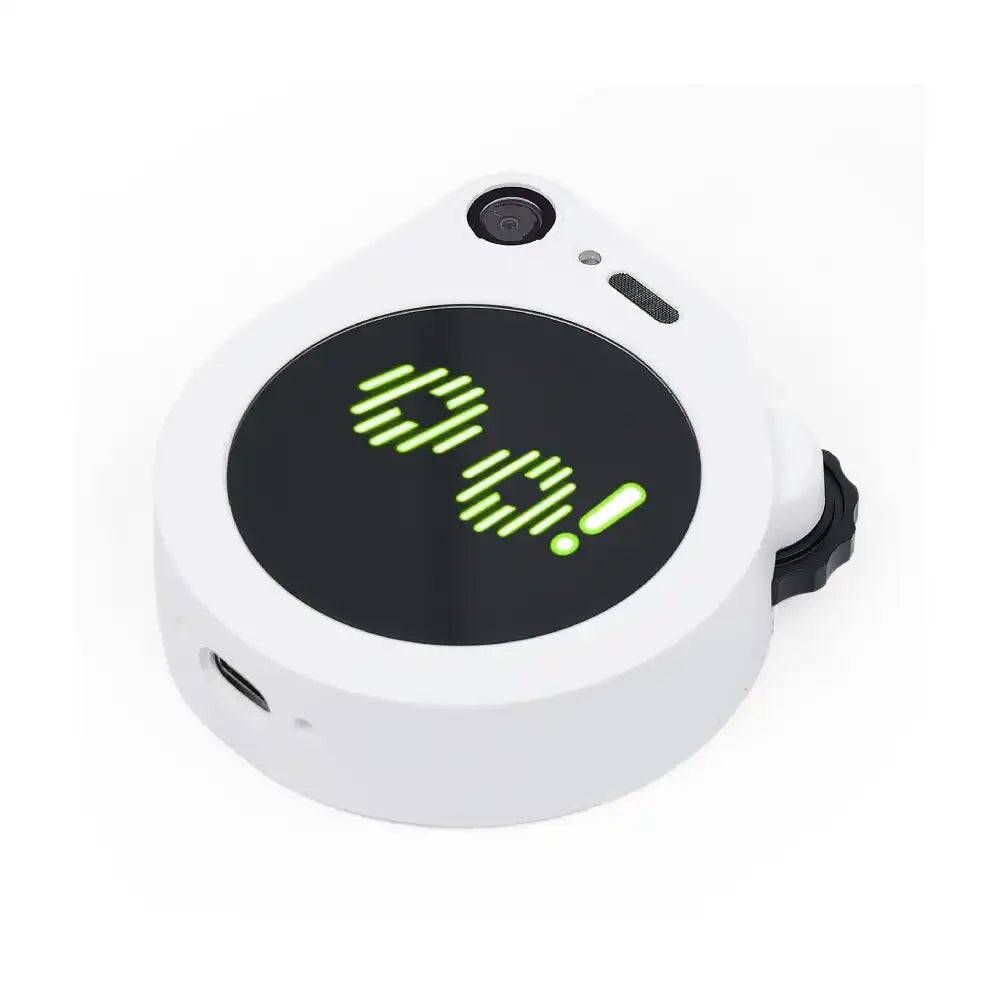 Seeed Studio SenseCAP Watcher W1-B Physical AI Agent with White Enclosure, ESP32-S3, Himax HX6538 AI Chip, 120° Camera, Touchscreen, Wi-Fi and Bluetooth for Smart Space Monitoring.
