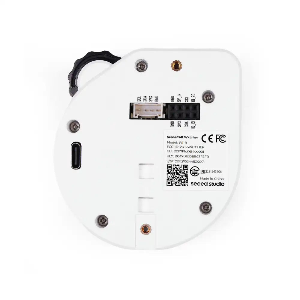 Seeed Studio SenseCAP Watcher W1-B Physical AI Agent with White Enclosure, ESP32-S3, Himax HX6538 AI Chip, 120° Camera, Touchscreen, Wi-Fi and Bluetooth for Smart Space Monitoring.