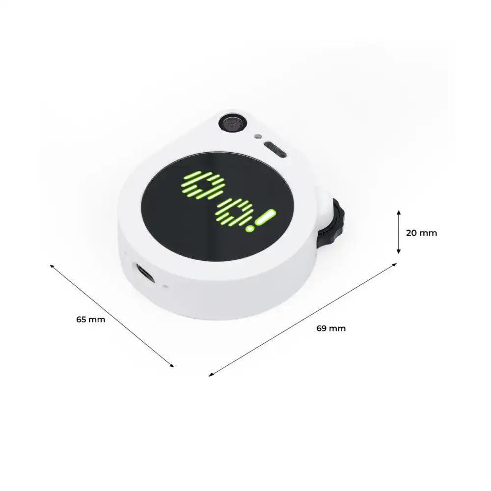 Seeed Studio SenseCAP Watcher W1-B Physical AI Agent with White Enclosure, ESP32-S3, Himax HX6538 AI Chip, 120° Camera, Touchscreen, Wi-Fi and Bluetooth for Smart Space Monitoring.